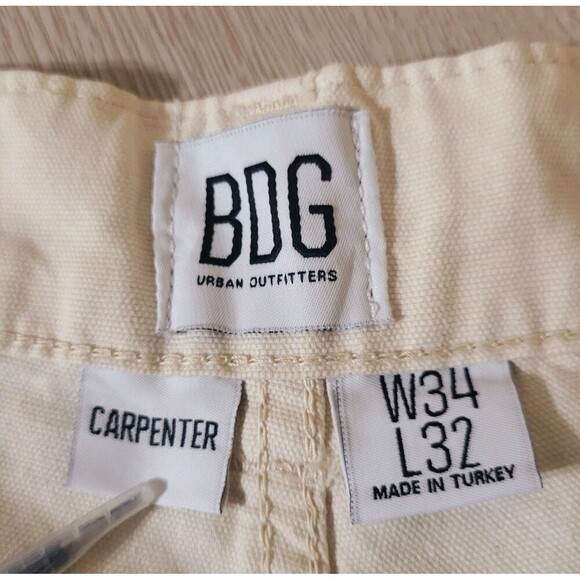 BDG Urban Outfitters Carpenter Pants 34 W 32 L Cream- Utilitarian- Baggy Denim - Picture 4 of 13